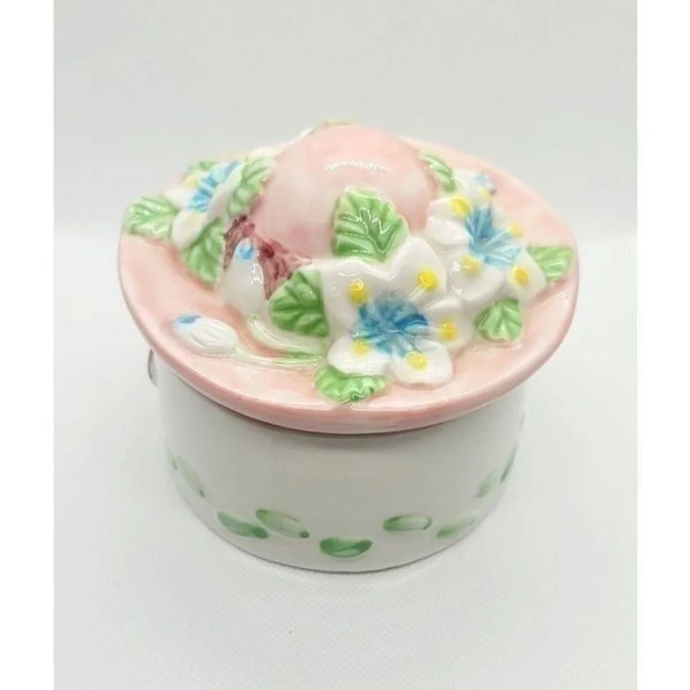 Floral Trinket Box W/ Vtg Hat Shaped Lid